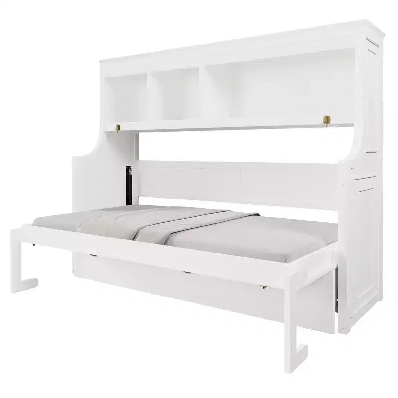 Whisen Elegant Twin Size Murphy Bed with Desk and Storage Shelves