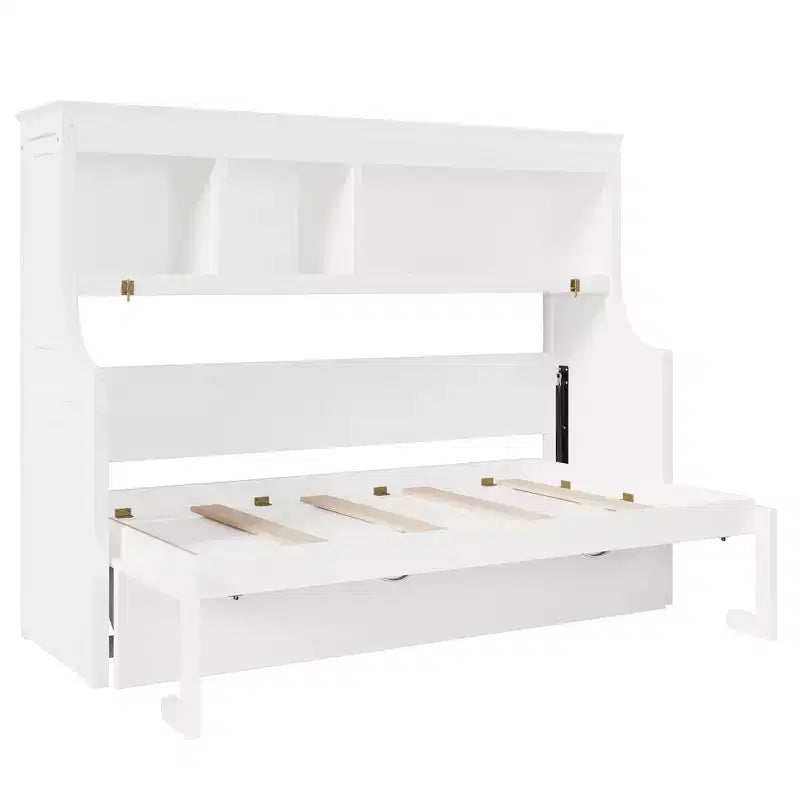 Whisen Elegant Twin Size Murphy Bed with Desk and Storage Shelves