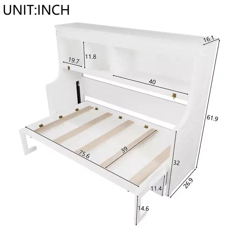 Whisen Elegant Twin Size Murphy Bed with Desk and Storage Shelves