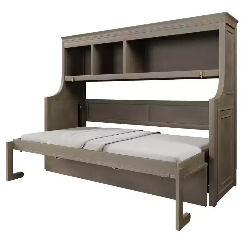 Whisen Elegant Twin Size Murphy Bed with Desk and Storage Shelves