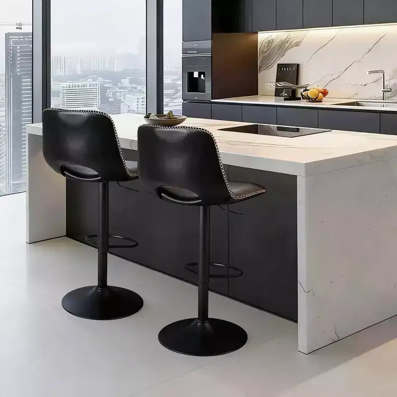 Set of 2 Modern Adjustable Swivel Bar Stools with Backrest, Faux Leather Counter Chairs for Kitchen Island, Dining Room or Living Area