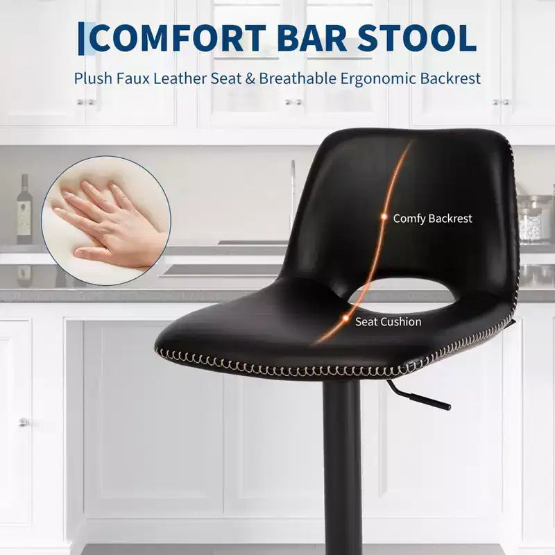 Set of 2 Modern Adjustable Swivel Bar Stools with Backrest, Faux Leather Counter Chairs for Kitchen Island, Dining Room or Living Area