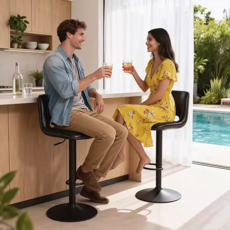 Set of 2 Modern Adjustable Swivel Bar Stools with Backrest, Faux Leather Counter Chairs for Kitchen Island, Dining Room or Living Area