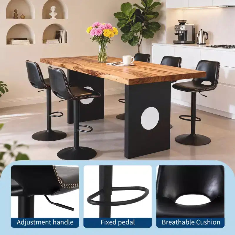 Set of 2 Modern Adjustable Swivel Bar Stools with Backrest, Faux Leather Counter Chairs for Kitchen Island, Dining Room or Living Area