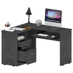 TUYOHW Scrivania ad angolo a L, Scrivania per computer con due cassetti e vano per CPU, Ripiano per tastiera, Scaffale aperto, Scrivania da scrittura per ufficio, camera da letto