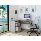 TUYOHW Scrivania ad angolo a L, Scrivania per computer con due cassetti e vano per CPU, Ripiano per tastiera, Scaffale aperto, Scrivania da scrittura per ufficio, camera da letto