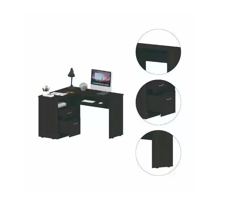 TUYOHW Scrivania ad angolo a L, Scrivania per computer con due cassetti e vano per CPU, Ripiano per tastiera, Scaffale aperto, Scrivania da scrittura per ufficio, camera da letto