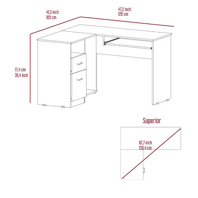 TUYOHW Scrivania ad angolo a L, Scrivania per computer con due cassetti e vano per CPU, Ripiano per tastiera, Scaffale aperto, Scrivania da scrittura per ufficio, camera da letto