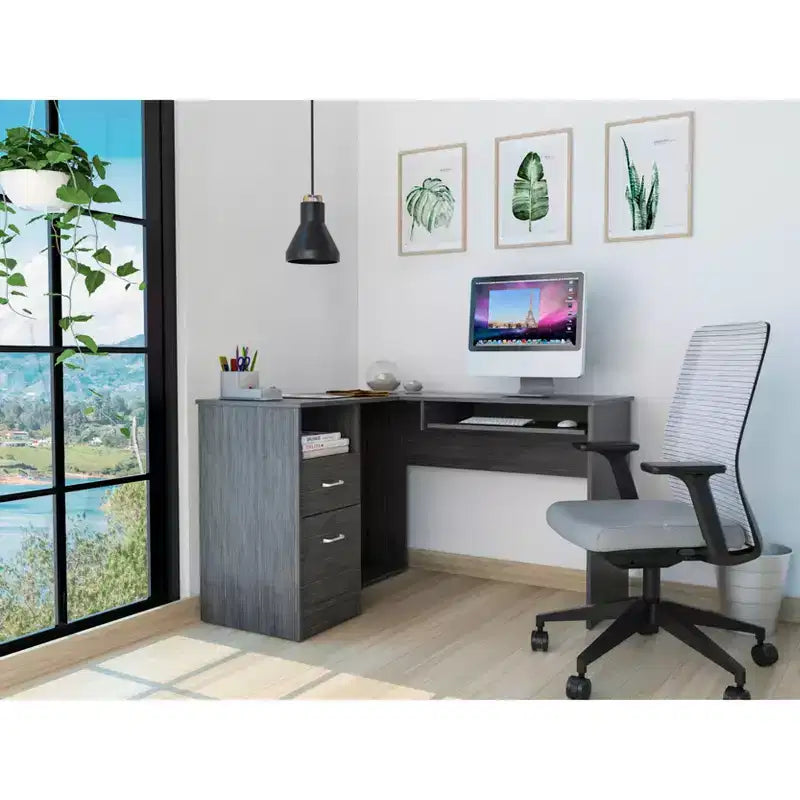 TUYOHW L-Shaped Corner Desk,Computer Desk with Two Drawers and CPU Storage,Keyboard Shelf,Open Storage Shelf,Writing Desk for Office,Bedroom