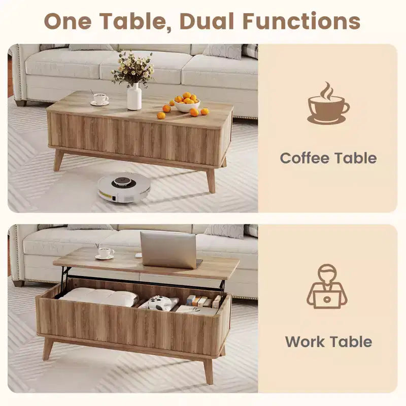 Costway 43.5'' Fluted Lift Top Coffee Table w/Lift Tabletop Hidden Compartments for Home