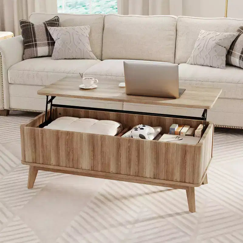 Costway 43.5'' Fluted Lift Top Coffee Table w/Lift Tabletop Hidden Compartments for Home