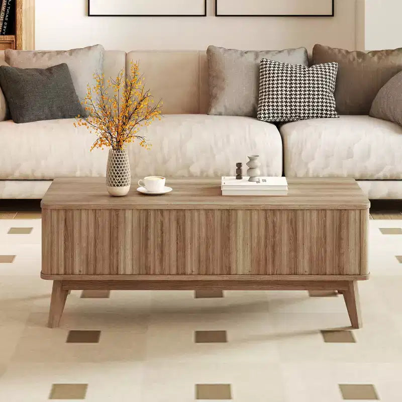 Costway 43.5'' Fluted Lift Top Coffee Table w/Lift Tabletop Hidden Compartments for Home