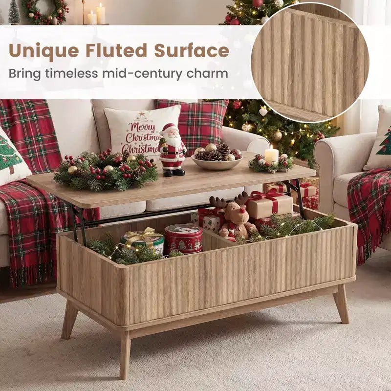Costway 43.5'' Fluted Lift Top Coffee Table w/Lift Tabletop Hidden Compartments for Home