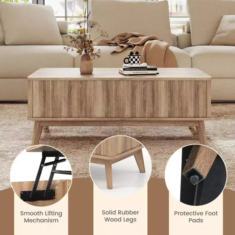 Costway 43.5'' Fluted Lift Top Coffee Table w/Lift Tabletop Hidden Compartments for Home