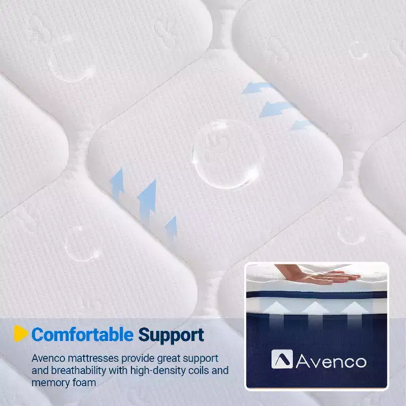 Avenco 12 inch Medium Firm Hybrid Memory Foam/Coil Blend Mattress in a Box