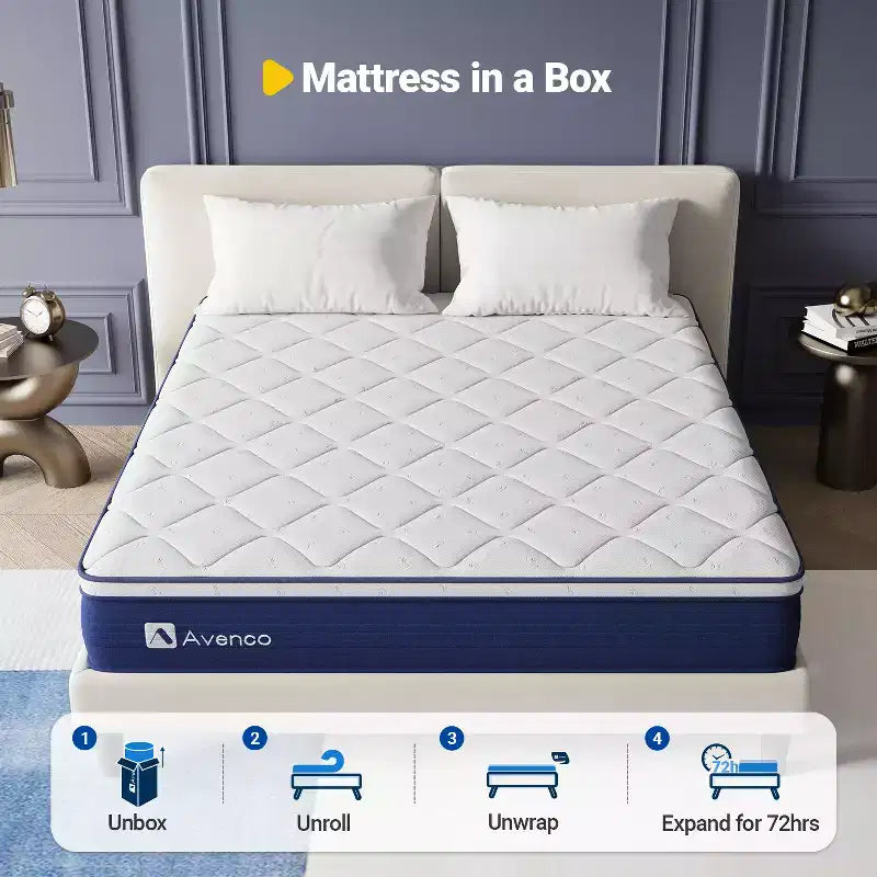 Avenco 12 inch Medium Firm Hybrid Memory Foam/Coil Blend Mattress in a Box