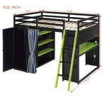 Letto a Soppalco da Gioco Full Size con Scrivania e Luci RGB, Struttura Letto a Soppalco in Legno Full con Armadio, Mensole e Tende Oscuranti
