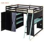 Letto a Soppalco da Gioco Full Size con Scrivania e Luci RGB, Struttura Letto a Soppalco in Legno Full con Armadio, Mensole e Tende Oscuranti