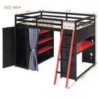 Letto a Soppalco da Gioco Full Size con Scrivania e Luci RGB, Struttura Letto a Soppalco in Legno Full con Armadio, Mensole e Tende Oscuranti