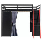 Letto a Soppalco da Gioco Full Size con Scrivania e Luci RGB, Struttura Letto a Soppalco in Legno Full con Armadio, Mensole e Tende Oscuranti
