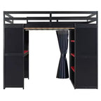 Letto a Soppalco da Gioco Full Size con Scrivania e Luci RGB, Struttura Letto a Soppalco in Legno Full con Armadio, Mensole e Tende Oscuranti