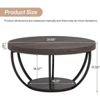 Lantine 32-Inch Round Coffee Table, Farmhouse 2-Tier Wood Center Table with Storage Open Shelves for Living Room, Gray