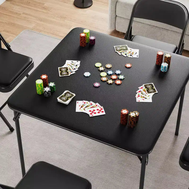 34 Folding Card Table with Collapsible Legs & PU Padded Tabletop, Portable Square Game Table for Home, Parties, Picnics(Only Table)