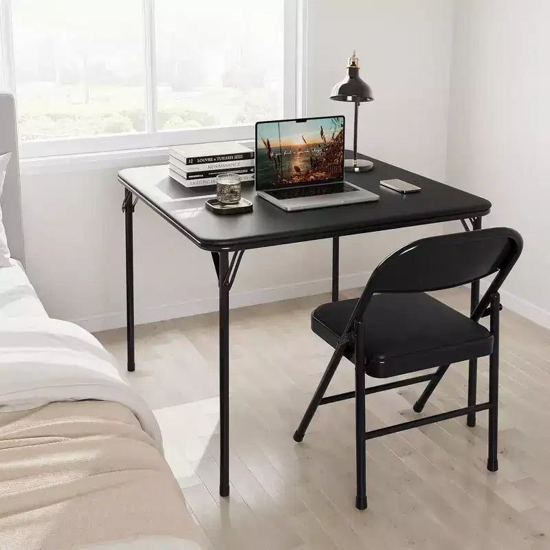 34 Folding Card Table with Collapsible Legs & PU Padded Tabletop, Portable Square Game Table for Home, Parties, Picnics(Only Table)