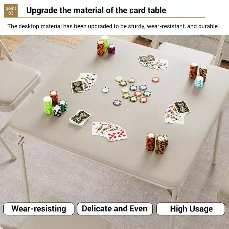 34 Folding Card Table with Collapsible Legs & PU Padded Tabletop, Portable Square Game Table for Home, Parties, Picnics(Only Table)