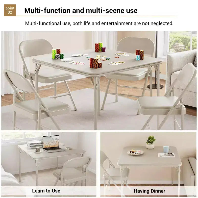 34 Folding Card Table with Collapsible Legs & PU Padded Tabletop, Portable Square Game Table for Home, Parties, Picnics(Only Table)
