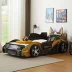 GDFStudio Fauna Letto singolo moderno a forma di auto da corsa dei cartoni animati con fari a LED