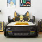 GDFStudio Fauna Letto singolo moderno a forma di auto da corsa dei cartoni animati con fari a LED