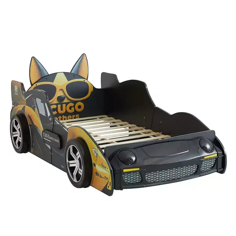 GDFStudio Fauna Letto singolo moderno a forma di auto da corsa dei cartoni animati con fari a LED