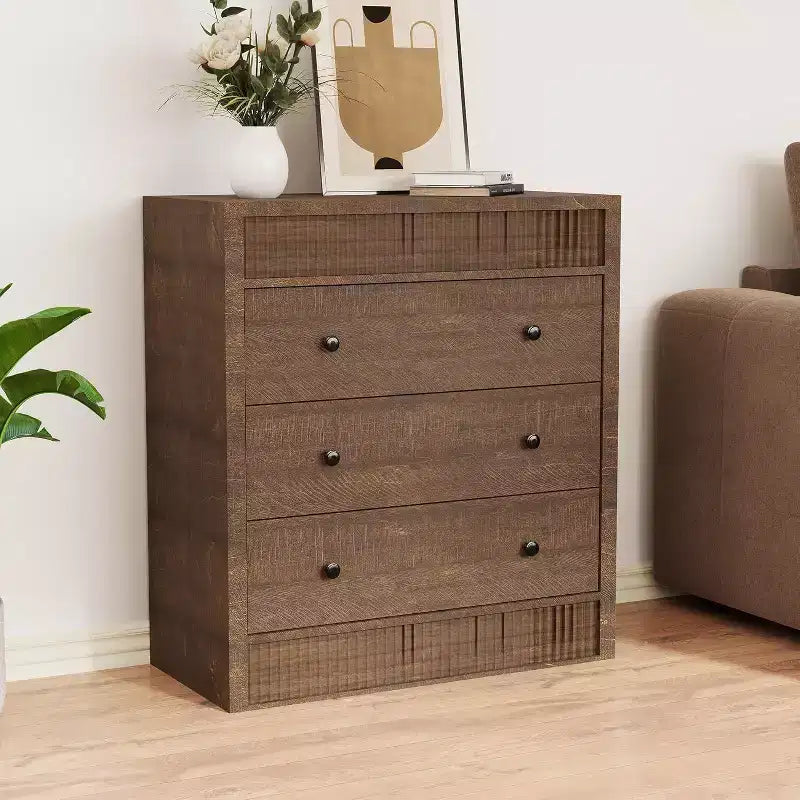 3/5 Drawer Dresser for Bedroom, 31.5 Wide Fluted Chest of Drawers, Modern Wooden Nightstand Storage Cabinet for Hallway, Living Room