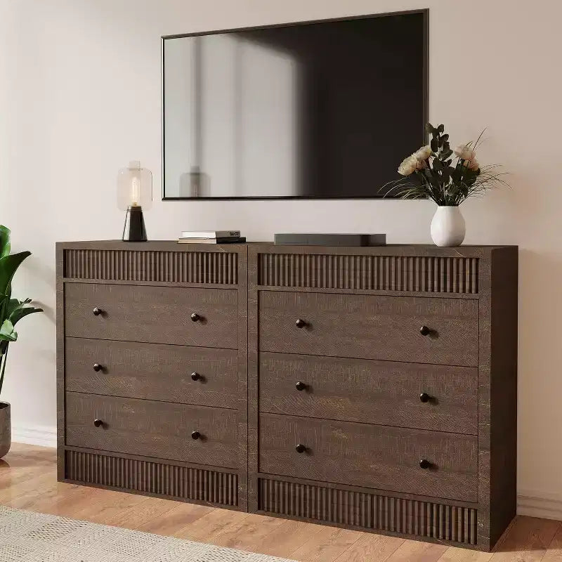3/5 Drawer Dresser for Bedroom, 31.5 Wide Fluted Chest of Drawers, Modern Wooden Nightstand Storage Cabinet for Hallway, Living Room