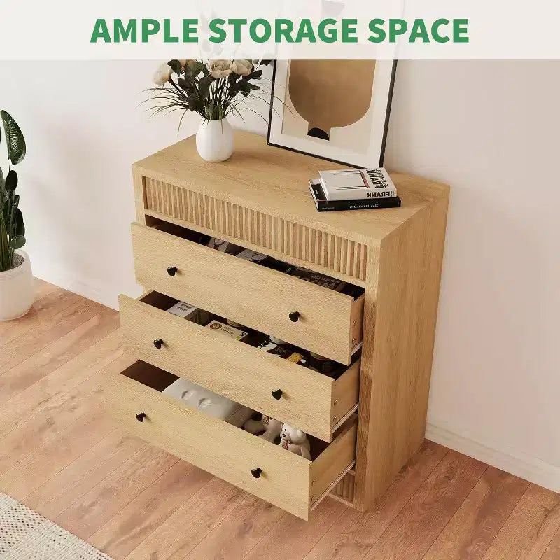 3/5 Drawer Dresser for Bedroom, 31.5 Wide Fluted Chest of Drawers, Modern Wooden Nightstand Storage Cabinet for Hallway, Living Room