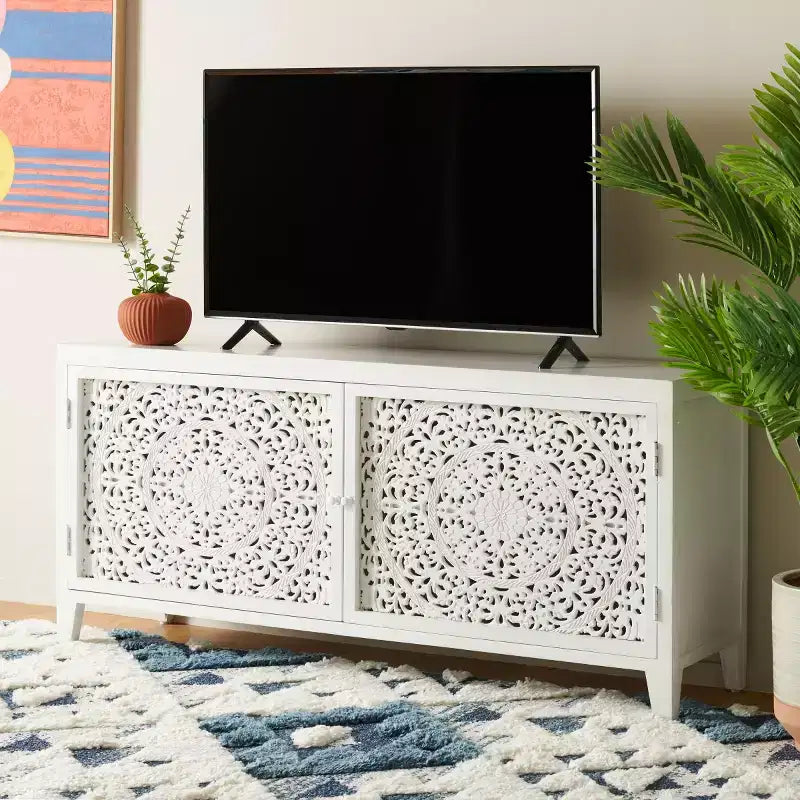 Mobile TV Raura a 2 ripiani e 2 ante - MED5300 - Bianco anticato - Safavieh
