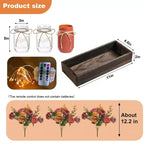 Centrotavola Decorazioni Barattoli Mason - 3 Pezzi Arredo Rustico Primaverile con Fiori Finti Blu, Vassoio in Legno e Luci con Timer, Decorazioni da Tavolo con Fiori Artificiali