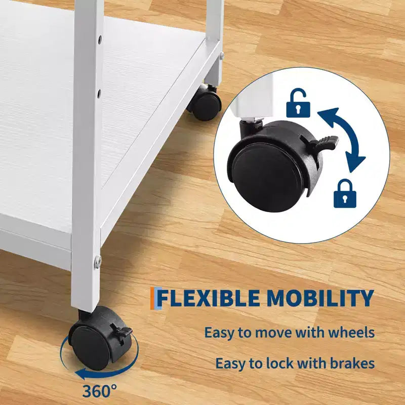 Under Desk Printer Stand, 2 Tier Printer Stand with Height Adjustable Storage Shelf, 20 Deep Large Rolling Printer Cart with Wheels for Home Office