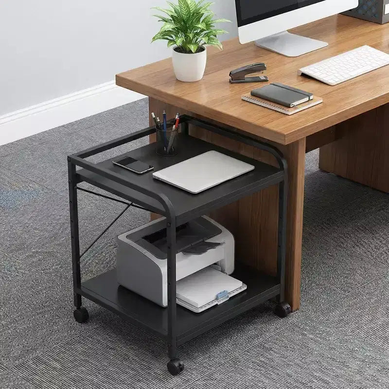 Under Desk Printer Stand, 2 Tier Printer Stand with Height Adjustable Storage Shelf, 20 Deep Large Rolling Printer Cart with Wheels for Home Office