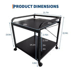 Under Desk Printer Stand, 2 Tier Printer Stand with Height Adjustable Storage Shelf, 20 Deep Large Rolling Printer Cart with Wheels for Home Office