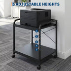 Under Desk Printer Stand, 2 Tier Printer Stand with Height Adjustable Storage Shelf, 20 Deep Large Rolling Printer Cart with Wheels for Home Office