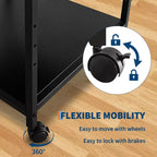 Under Desk Printer Stand, 2 Tier Printer Stand with Height Adjustable Storage Shelf, 20 Deep Large Rolling Printer Cart with Wheels for Home Office