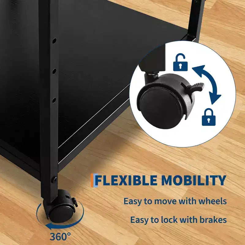 Under Desk Printer Stand, 2 Tier Printer Stand with Height Adjustable Storage Shelf, 20 Deep Large Rolling Printer Cart with Wheels for Home Office