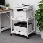 Under Desk Printer Stand, 2 Tier Printer Stand with Height Adjustable Storage Shelf, 20 Deep Large Rolling Printer Cart with Wheels for Home Office
