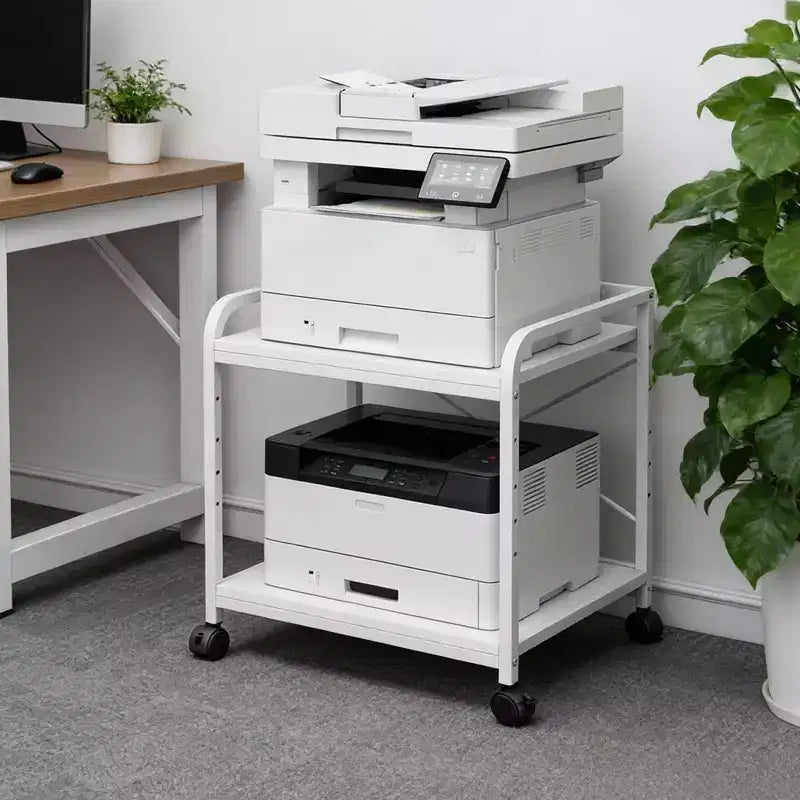 Under Desk Printer Stand, 2 Tier Printer Stand with Height Adjustable Storage Shelf, 20 Deep Large Rolling Printer Cart with Wheels for Home Office
