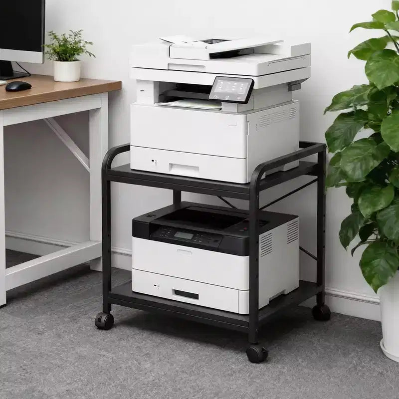 Under Desk Printer Stand, 2 Tier Printer Stand with Height Adjustable Storage Shelf, 20 Deep Large Rolling Printer Cart with Wheels for Home Office