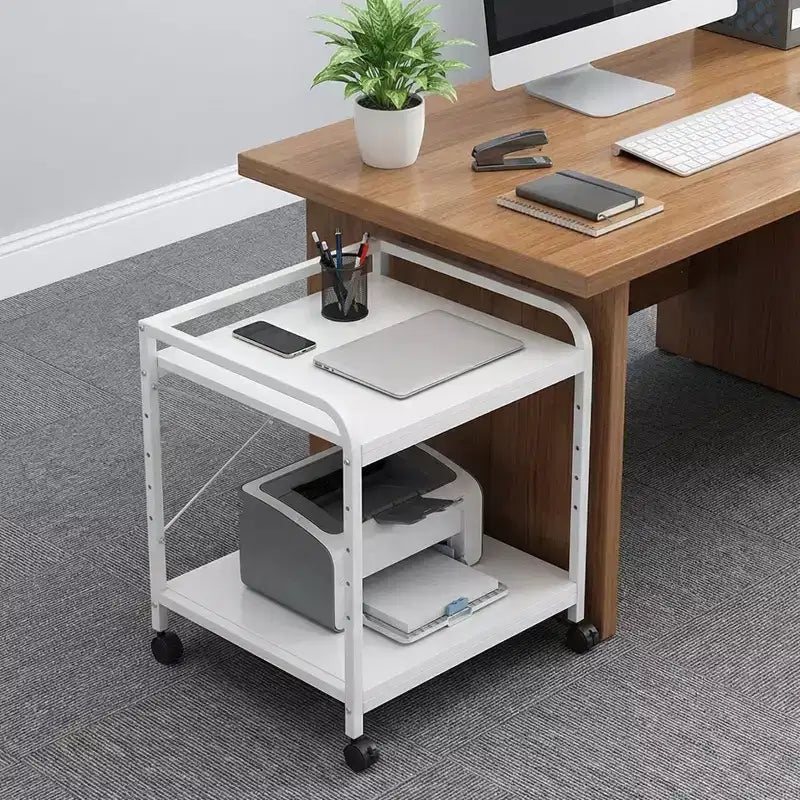 Under Desk Printer Stand, 2 Tier Printer Stand with Height Adjustable Storage Shelf, 20 Deep Large Rolling Printer Cart with Wheels for Home Office