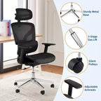 Ergonomic Mesh Office Chair, Lumbar Support, 4D Adjustable Armrests, Recline & Height Adjustment, 360 Swivel, Home Office Chair, Study Gaming Chair