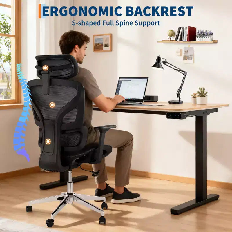 Ergonomic Mesh Office Chair, Lumbar Support, 4D Adjustable Armrests, Recline & Height Adjustment, 360 Swivel, Home Office Chair, Study Gaming Chair